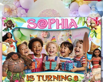 Marco personalizado de Moana para fotomatón: Decoración tropical para fiesta de cumpleaños (descarga digital, 91 x 61 cm)