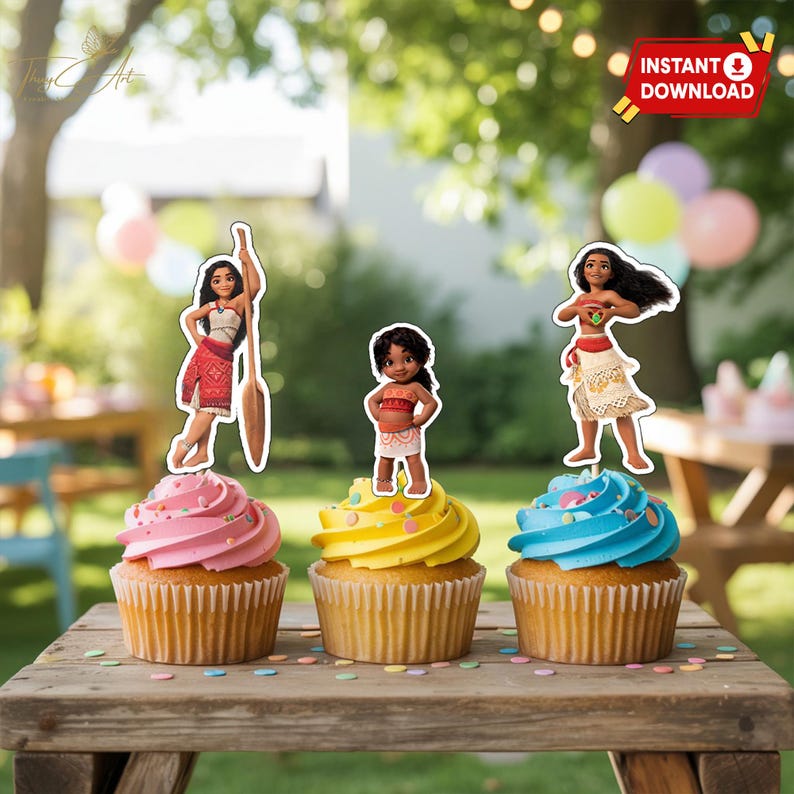 Moana Cupcake Topper Instant Download, Moana Princess Birthday Decorations, Ocean Theme Party Supplies, Printable Digital File