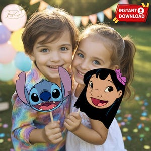 Lilo and Stitch Photo Props Instant Download, Printable Lilo Stitch Picture Frame, Stitch Birthday Decor, Stitch Lilo Birthday Party Theme