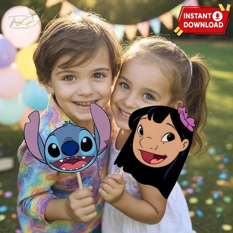 Lilo and Stitch Photo Props Instant Download, Printable Lilo Stitch Picture Frame, Stitch Birthday Decor, Stitch Lilo Birthday Party Theme