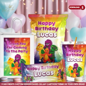 Digital Barney Party Favors, Barney Dinosaur Personalized Birthday Decor, Purple Dinosaur Theme Party Download