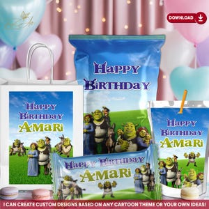 Shrek Birthday Party Favors, Shrek Party Decorations Favor, Shrek and Fiona Party Bundle Gift, Printable Digital Download