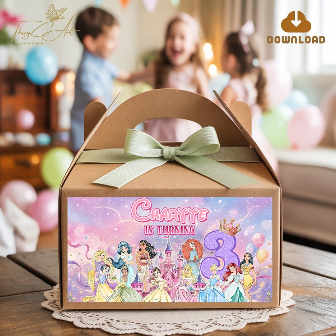 Princess Gable Box Princess Birthday Gable Box Label, Pink Castle Party Favor Template - Etsy