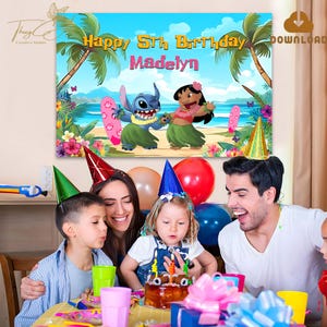 Lilo and Stitch Backdrop Digital Download, Stitch Birthday Banner Printable, Kids Party Decorations Diy