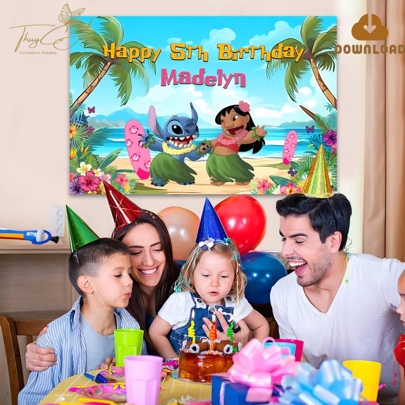 Lilo and Stitch Backdrop Digital Download, Stitch Birthday Banner Printable, Kids Party Decorations Diy