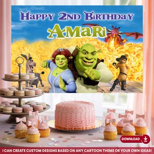 Benutzerdefinierte Shrek Geburtstag Kulisse, personalisierte Shrek Partydekoration, Druckbare Geburtstagsparty Download, Shrek Party Thema