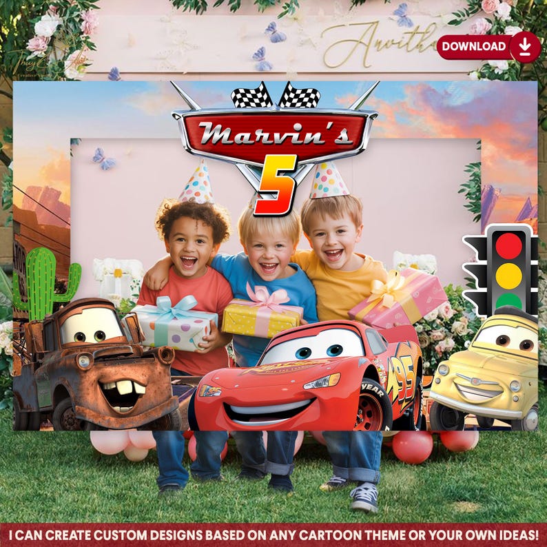 Printable Disney Cars Birthday Photo Booth Frame, Kids Party Selfie ...