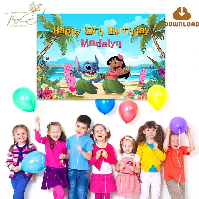 Lilo and Stitch Backdrop Digital Download, Stitch Birthday Banner Printable, Kids Party Decorations Diy