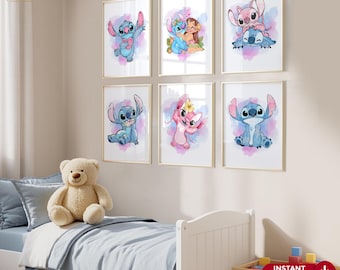 Lilo & Stitch Watercolor Nursery Art Prints: Set of 6 (Digital Download)
