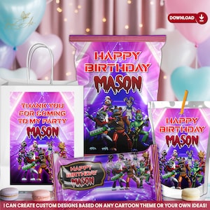 Printable Freddy&#39;s Birthday Party Bundle, Five Nights at Freddy&#39;s Party Supplies, Personalized Gamer Decor, Kids Birthday Favor Download