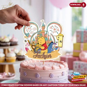 Winnie The Pooh Cake Topper Digital, Pooh Bear Birthday Party Decor for Kids, Winnie Baby Shower Signs Download, Classic Pooh Party Theme