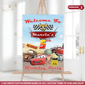 Printable Disney Cars Birthday Welcome Sign, Custom Party Entrance Poster, McQueen Kids Birthday Decoration, Race Cars Digital Download