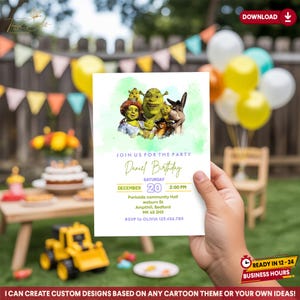 Shrek Birthday Invitation, Printable Shrek Party Invite, Funny Shrek Birthday Party Theme Download, Custom Shrek Party