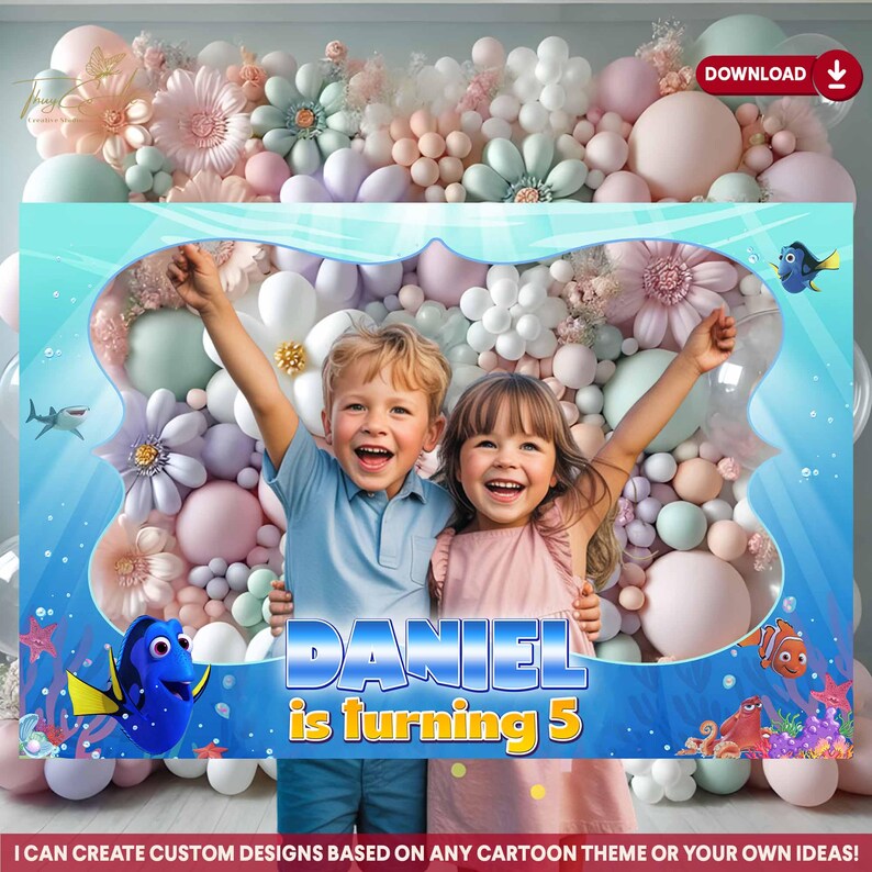 Finding Dory Photo Booth Frame: Custom Kids Birthday Party Sign ...
