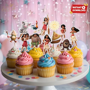 Moana Cupcake Topper Instant Download, Moana Princess Birthday Decorations, Ocean Theme Party Supplies, Printable Digital File