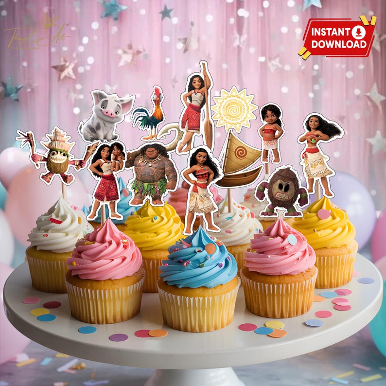 Moana Cupcake Topper Instant Download, Moana Princess Birthday Decorations, Ocean Theme Party Supplies, Printable Digital File