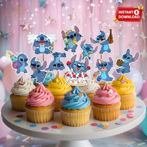Lilo Stitch Cupcake Topper, Lilo and Stitch Party Decor Instant Download, Stitch and Lilo Birthday Party Theme Printable Digital