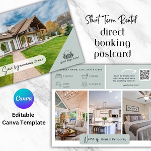 AirBnb, VRBO, modelo de cartão postal de site de reserva direta Canva - código QR de aluguel de curto prazo, marketing