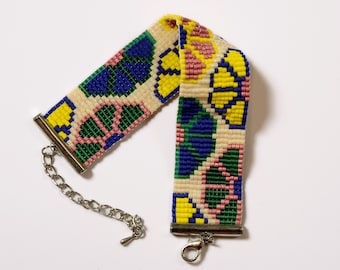 Pulsera de cuentas Miyuki tejida a mano, diseño floral, joyería veraniega brillante