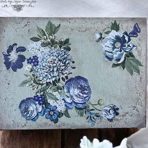 Indigo Petals Furniture Transfer, Blue Floral Decor Decal, ReDesign Prima Botanical Art