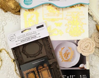 Gilded Spring H2O Transfers – Gold Easter Bunny, Candle, Oyster Shell, Furniture Decor