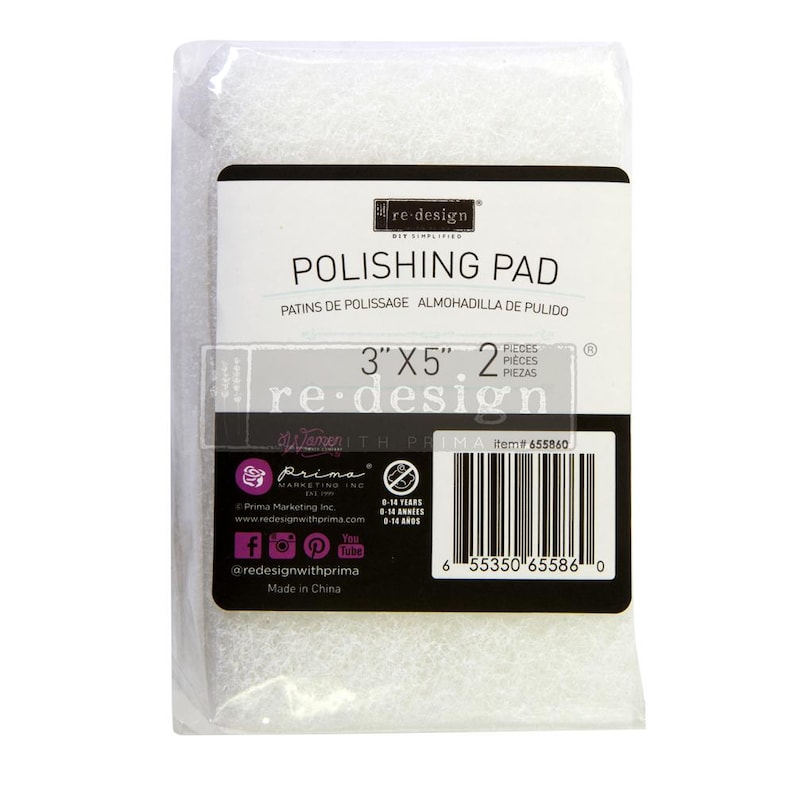 May include: A package containing two white polishing pads, each measuring 3" x 5". The label reads "POLISHING PAD" in English, French, and Spanish. The brand name "re-design" is visible on the label.