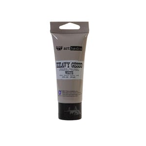 May include: A taupe-colored squeeze tube of Art Basics Heavy Gesso in white. The label features the text 'HEAVY GESSO', 'WHITE', and '2 FL. OZ. (59 ml)'. The tube has a black screw-on cap and a hanging hole at the top for retail display purposes.