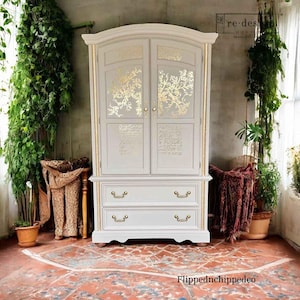 Eglantine Elegance Gold Foil Furniture Transfer, Large Floral Decor Rub-On Sheet