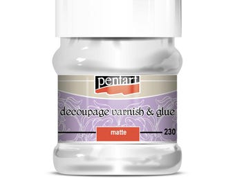 May include: A white jar of Pentart decoupage varnish and glue, labeled "matte" and "230".