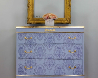 Damask Fiber Paper, Decor Transfers® – Kacha – Dana Damask – Blue Damask Paper, Large Furniture Paper