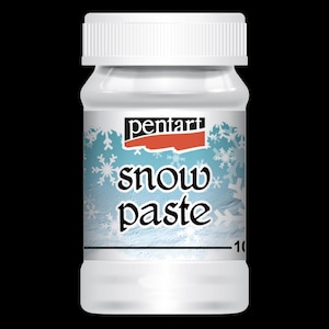 May include: A white plastic jar of Pentart snow paste. The label features the brand name, snowflakes, and the words "snow paste" in a stylized font. The jar has a white screw-on lid.