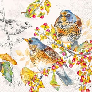 Autumn Bird Napkins - Decoupage Napkins, Blue Bird Napkins, Cocktail Napkins, Fall Papers, DIY Paper, Thanksgiving Paper Craft Gifts, Crafts