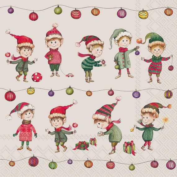 Christmas Elves Decoupage Napkins – Holiday Craft Paper, 3-Ply (3 Pieces/Pack)