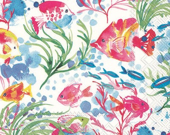 Ocean Fish Paper Napkins – Sea Life Decoupage, 3pc Ocean Themed Decoupage Napkins