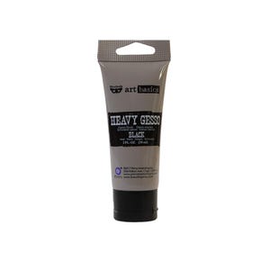 May include: A grey squeeze tube of Art Basics Heavy Gesso in black. The label features the text Art Basics, Heavy Gesso, Black, and 2 fl. oz. (59 ml). The tube has a black cap and a hanging hole at the top for retail display purposes.