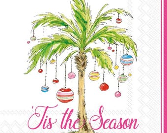 Christmas Palm Tree Decoupage Napkins - Tropical Holiday Paper (3pc), Palm Tree Napkin