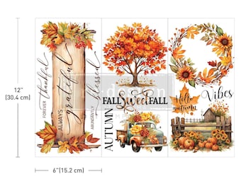 Fall Decor Transfers – Autumn Truck, Trees, Harvest Designs (6x12 inch, 3 Sheets) Prima