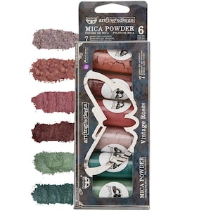 May include: A set of six tubes of mica powder in shades of pink, green, and brown. The box is labelled "Mica Powder" and "Vintage Roses". Each tube contains 7 grams of powder.
