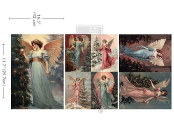 Wings of Winter A3 Decoupage Paper - Christmas Angel Fiber Paper, Christmas Angel Decoupage Paper, Large Furniture Paper