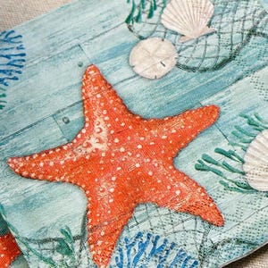Decoupauge Paper - Beach Napkins, 3pc Beach Themed Napkins, Decoupage Napkin, DIY Supplies, Starfish Paper, Decoupage Paper, Seashore Paper