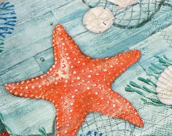 Beach Decoupage Paper Napkins: Starfish Seashell Theme, 3pc