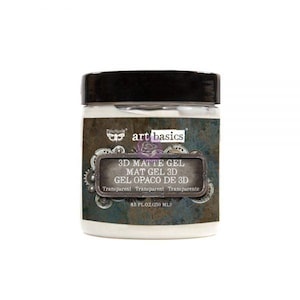 May include: A jar of Art Basics 3D Matte Gel with a black lid. The label features the text "3D MATTE GEL" and "8.5 FL.OZ (250 ML)". The gel is transparent and designed for art projects.