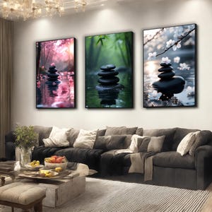 Zen rocks set wall art, Zen garden canvas print, Relaxing zen rocks home decor, Nature inspired meditation art print, Calming yoga zen art