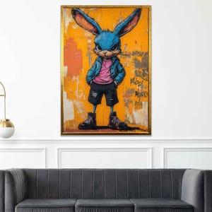Grafitti rabbit street canvas art, Grafitti rabbit canvas print, Modern grafitti painting, Bunny art print, Bunny wall art, Rabbit print