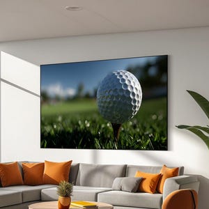 Impressão em tela de close-up de bola de golfe, Arte em tela de esporte de golfe, Arte de parede de campo de golfe gramado, Presente para amantes de golfe, Decoração de golfe emoldurada pronta para pendurar