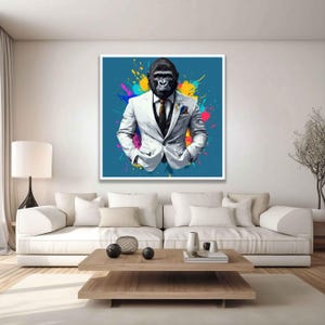 Gorilla wearing a suit art print, Gorilla wearing a suit wall art, Gorilla wearing a suit colorful painting, Gorilla wall decor, Animal art