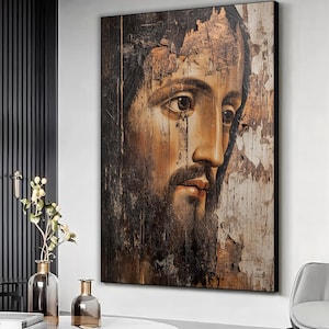 Vintage jesus canvas art, Traditional Christian Wall Art, Sacred Portrait of Christ, Religious Canvas Print, Catholic Home Decor