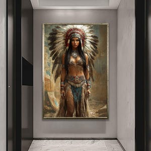女性のネイティブアメリカンのアートプリント、部族の女性のファッションウォールアート、ネイティブアメリカンの絵画、ネイティブアメリカンのアート、女性の壁の装飾、女性のプリント