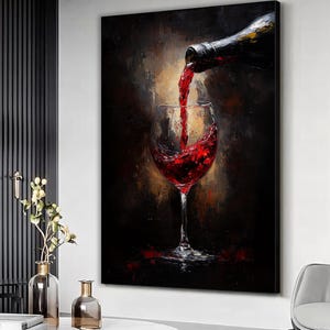 Wine modern canvas print, Glass of wine art, Wine bottle painting, Wine pouring print, Wine wall art, Wine oil painting, Ready to hang