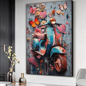 Arte murale vintage Vespa, dipinto Vespa, decorazione murale Vespa vintage, decorazione murale Vespa, stampa su tela Vespa, arte Vespa